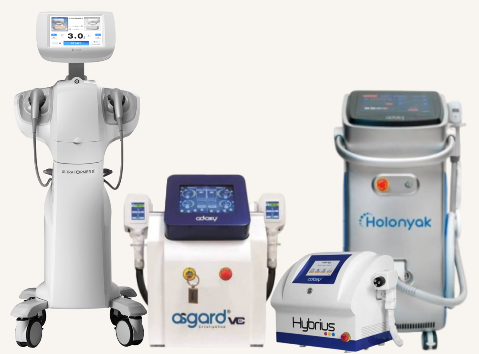Equipamentos AVELLE: Ultraformer III, Asgard VC, Hybrius e Holonyak